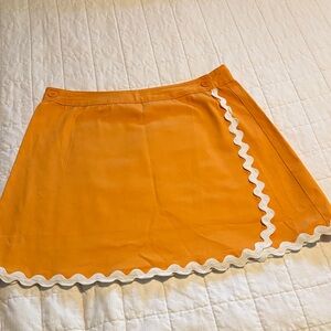 Orange Women's Wrap Skirt with White Zig Zag Trim